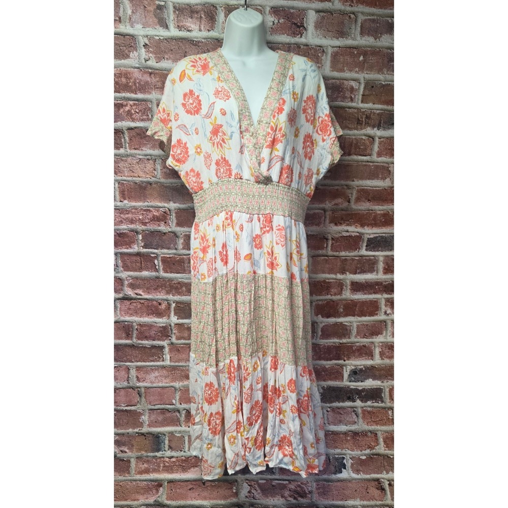 Women's J GEE Floral Mixed Print Smocked Waist Boho Maxi Dress Size XL